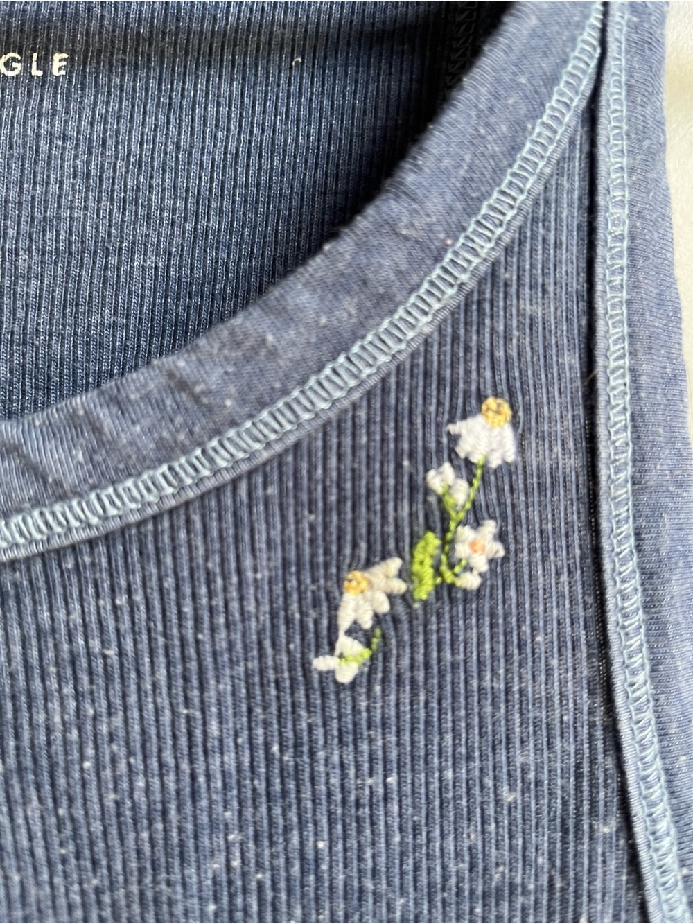 American Eagle Outfitters Navy Ribbed Tank with Small Floral Embroidery